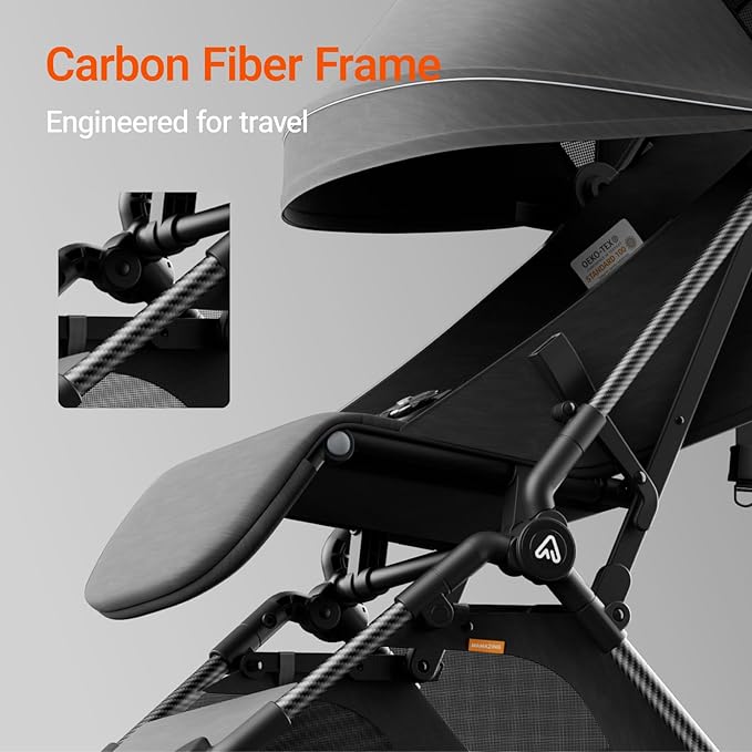 MAMAZING Ultra Air Lightweight Baby Travel Stroller with Carbon Fiber Frame, Compact & Airplane-Friendly, One-Handed Fold, 11.6 lbs, Perfect for Toddlers, Organizer & Cushion Included, Black