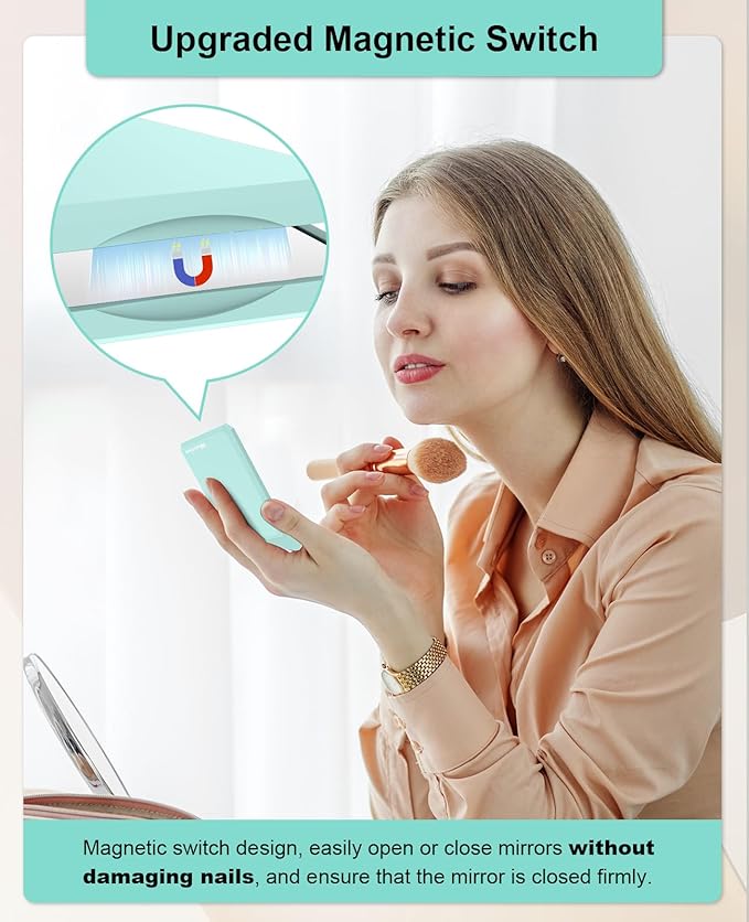 WOBSION Small Compact Mirror,1x/2x Travel Magnifying Mirror,2-Sided Handheld Portable Folding Mirror for Purse,Pocket,Gifts,Square(Cyan)
