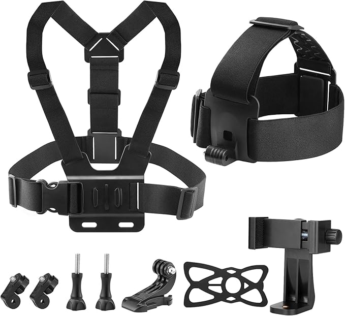 Chest Harness Head Strap Cell Phone Clip Kit for POV, VLOG, Compatible for iPhone, Samaung, GoPro Hero, Insta360, AKASO, DJI Osmo, SJCAM and Other Action Cameras