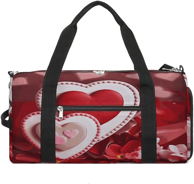 Oxford Cloth Happy Valentine's Day Gym Bag,Duffle Bag with Shoes Compartment And Adjustable Shoulder Straps，Weekender Bags for Men Women.
