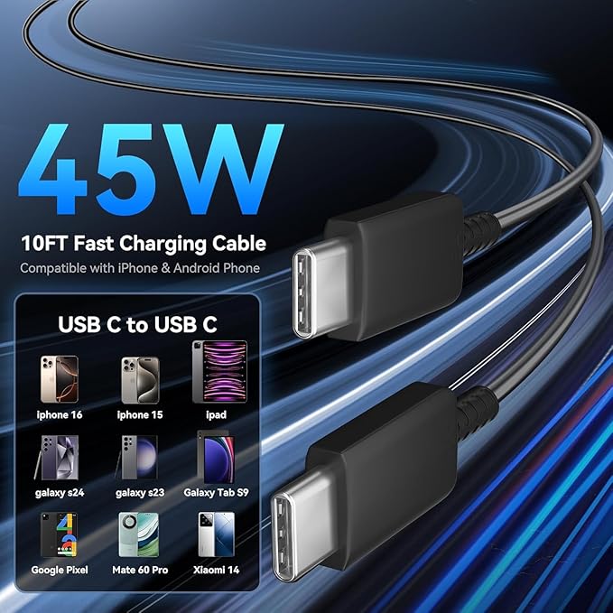 Phone 17 Charger Fast Charging, 45W Dual USB C Charger Block, USB C Wall Chargers with 10FT Long USBC Charging Cable Cord for Phone 17 16 15 Pro Max/17 16 15 Pro/16 15/16 15 Plus, Pad Pro/Air, S25/S24