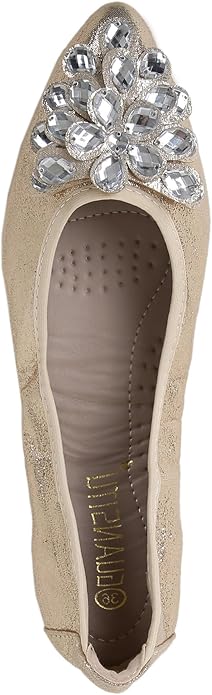 Flats Shoes for Women Rhinestone Wedding Ballerina Shoes Foldable Sparkly Comfort Slip on Flat Dressy Flats