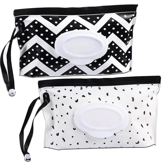 FEBSNOW 2 Pack Baby Wipe Dispenser,Portable Refillable Wipe Holder, Baby Wipes Container,Wipe Dispenser, Reusable Travel Wet Wipe Pouch