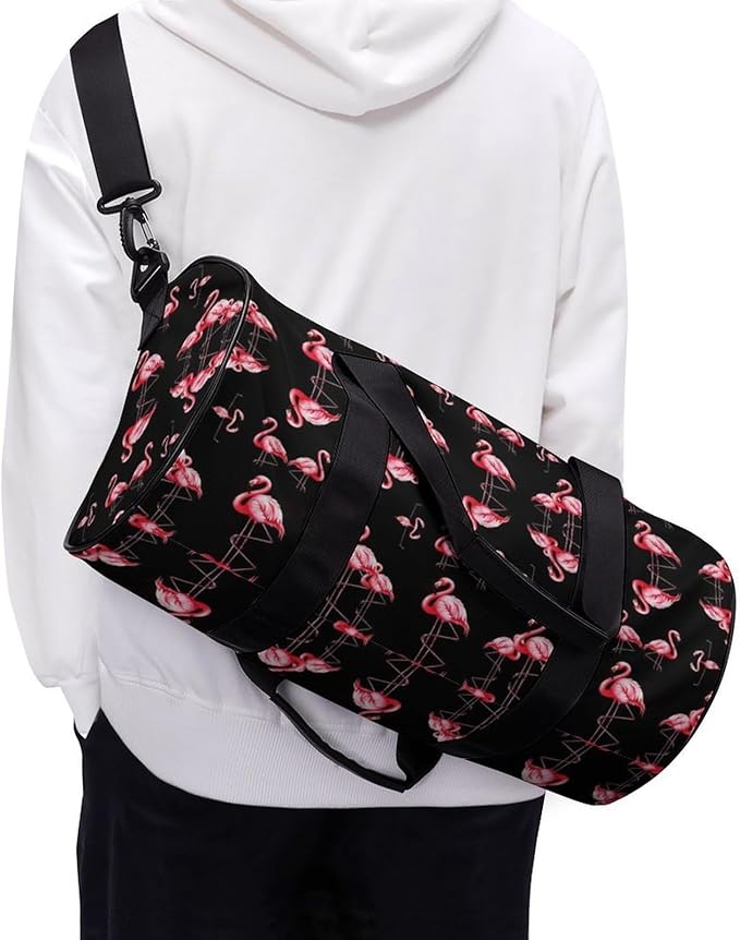 Unisex Foldable Gym Bag Pink Flamingo Art Lightweight Travel Sports Bag Workout Yoga Dance Bags Overnight Weekender Bags