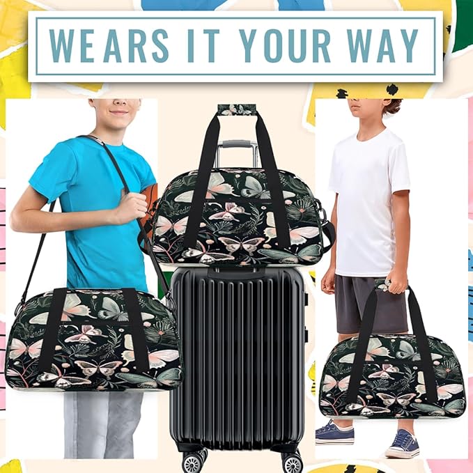 Sports Duffel Bags, Pink Green Butterfly Water-Resistant Gym Duffle Bag for Men Women, Lightweight Weekender Overnight Bag for Fitness, Workout, Travel