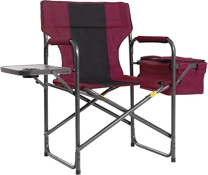 Director Camping Chair with Cooler Bag & Foldable Side Tray - 400lbs Heavy Duty Outdoor Folding Lawn Chair, Portable Camp Chair for Backyard, Fishing, Beach (Red)