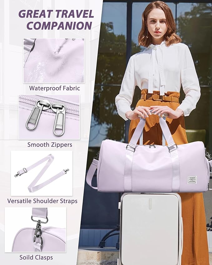 Gym Bag for Women Men with Shoe Compartment,Small Travel Duffle Bags for Traveling Overnight Weekender Personal Item Travel Bag Large Sport Workout Bag Purple