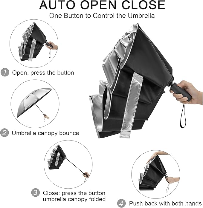 G4Free 46 Inch Inverted Small Travel Umbrella Compact, Reverse UPF 50+ UV Protection Umbrella 10 Ribs Windproof for Rain Double Canopy with Vent Automatic Open Close