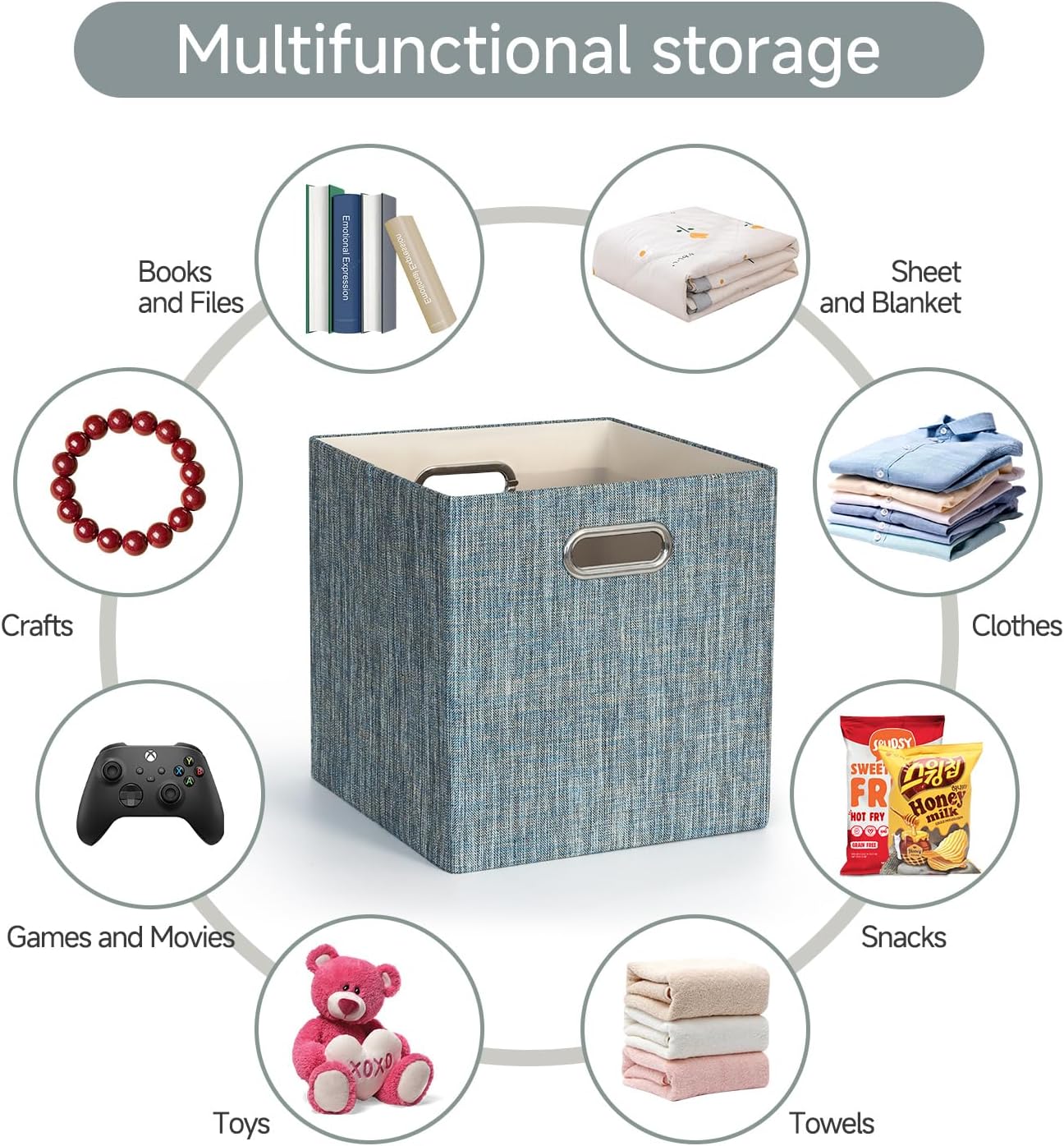 Posprica Storage Basket Bins,11×11×11 Foldable Storage Cube Boxes Fabric Drawer for Closet Shelf Cabinet Bookcase - Set of 4,Teal