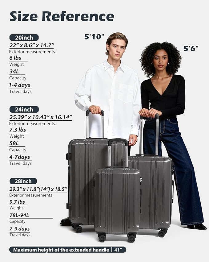 Coolife Luggage 3 Piece Set PC+ABS Hardshell Suitcases with TSA Lock, Spinner Lightweight (wine red, 3 piece set)