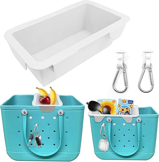 Upgraded Snack Topper Tray for Bogg Bag, Lightweight Organizer Accessories, Fits Large/Medium (Baby) / Small (Bitty) Bogg Bags, with 2 Multifunctional Insert Carabiners, White
