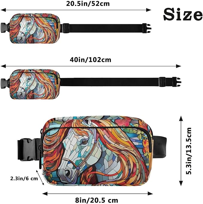 Mosaic Style Colorful Horse Fanny Pack for Women Men Water Resistant Fashion Waist Packs with Adjustable Strap Belt Bag for Travel Workout Jogging Hiking 21219651