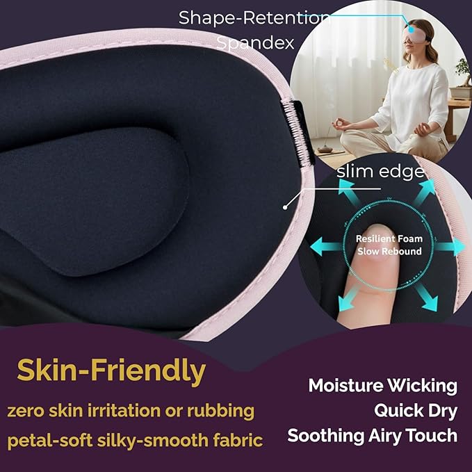 Sleep Masks for Women Lash Friendly - 100% Blackout Eye Masks for Sleep - Zero Eye Pressure Sleeping Mask for Naps, Travel & Meditation, Adjustable & Soft - Dusty Rose Pink