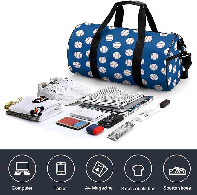 Lightweight Sports Travel Bag Baseball Navy Blue Cute Ball Beach Swim Bags Men Women Duffle Bag Foldable Overnight Bags