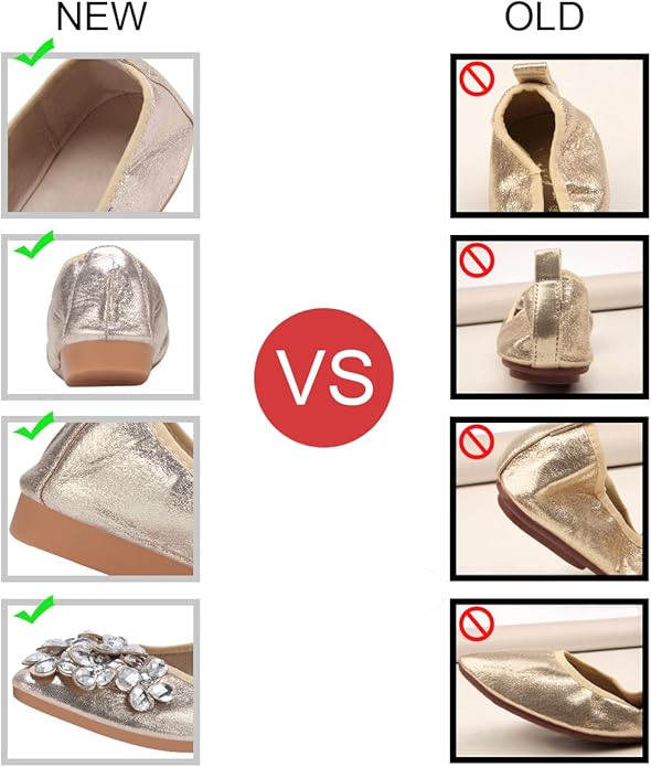 KUNWFNIX Women Ballet Flats Rhinestone Wedding Ballerina Shoes Foldable Sparkly Comfort Slip on Flat Shoes