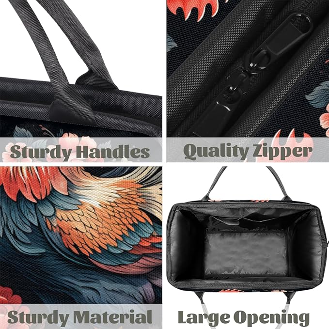 Multipurpose Duffle Bag, Waterproof Carry On Bag with Spacious Design, Rooster Chicken Floral Gym Bags, 15.2x8.3x11.6in
