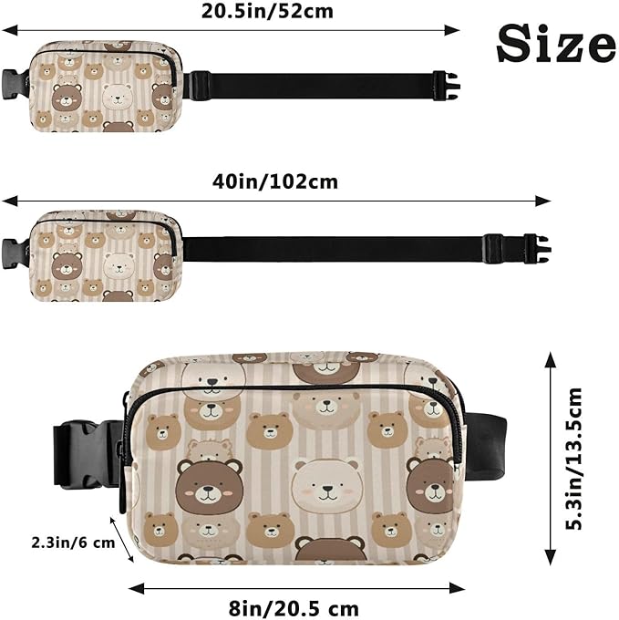 Kawaii Bear Stripe Fanny Pack for Women Men Water Resistant Fashion Waist Packs with Adjustable Strap Belt Bag for Travel Workout Jogging Hiking 21219062