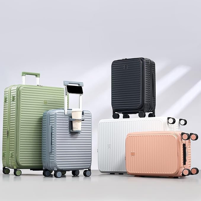 20 Inch Carry on Luggage 22x14x9 Airline Approved Hard Shell Suitcases with Wheels, Top Opening Expandable Carry on Luggage with Cup Holder Small Rolling Suitcase with Lock, Silver