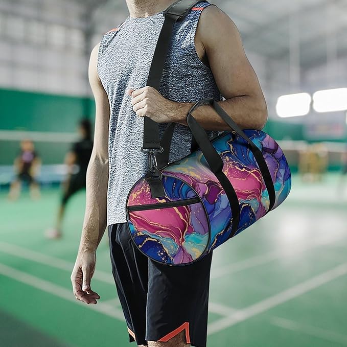 Durable Travel Gym Sports Bag Purple Blue Pink Marble Art Workout Lightweight Foldable Overnight Bag Training Workout Bags