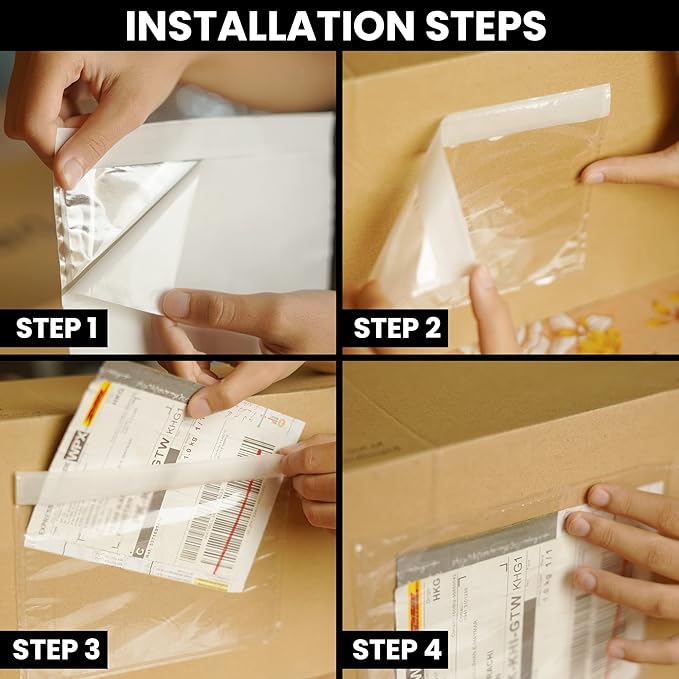Shipping Label Sleeves 200Pcs, 7.5x5.5 Inches - Packing Slip Envelope Pouches with Self-Adhesive Peel & Seal - Clear Plastic & Waterproof Envelopes Ideal for Invoices & Packaging
