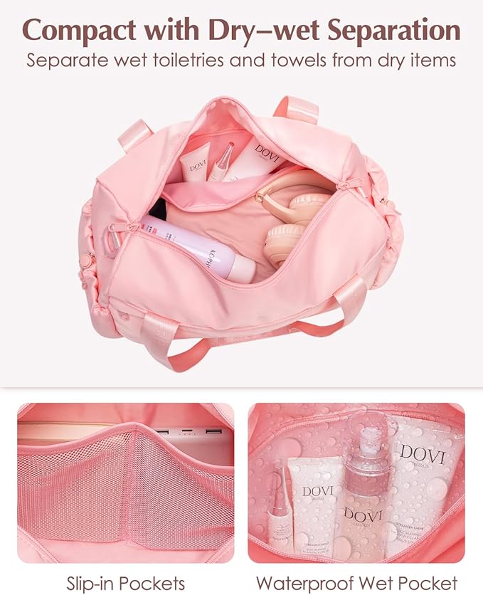 Small Gym Bag, Mini Gym Bag for Women with Yoga Mat Holder and Wet Compartment, Cute Small Yoga Mat Bag with Water Bottle Pocket for Workout Dance, Pink