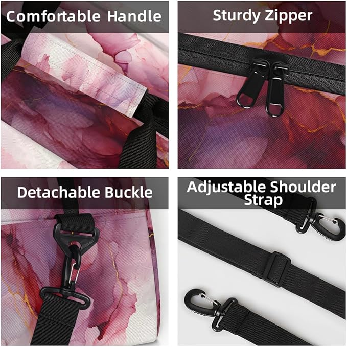 Sports Duffel Bags, Purple And Gold Watercolor Splatter Water-Resistant Gym Duffle Bag for Men Women, Lightweight Weekender Overnight Bag for Fitness, Workout, Travel