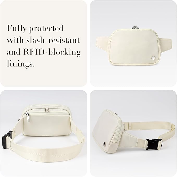 Anti Theft Fanny Pack 2L Belt Bag Crossbody Bag for Women Men Rfid Blocking Sling Waist Bags for Travel, Beige