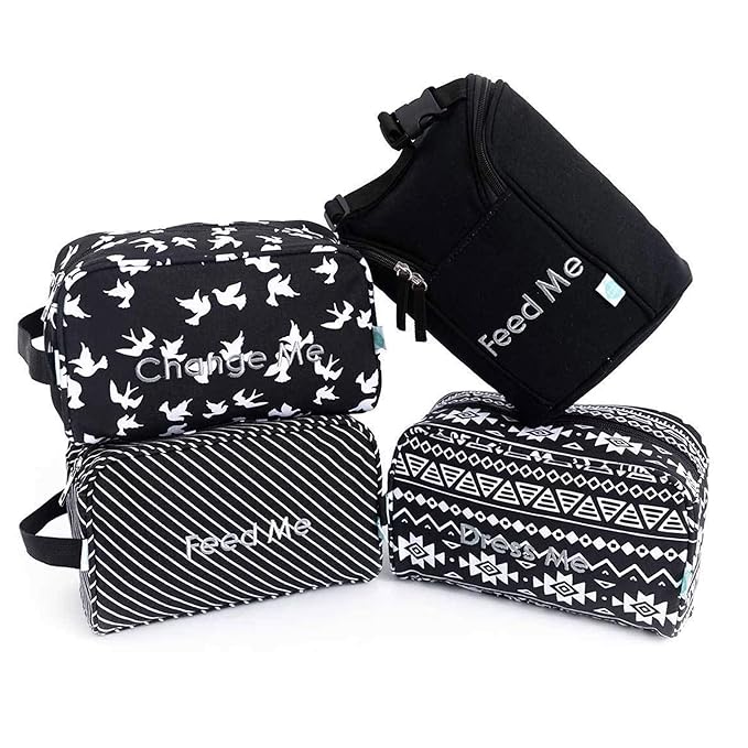 Easy Baby - Diaper, Bottle, and Supplies - Organizer Pouches - Change, Feed, and Dress Me (4 Pack Brooklyn) | Organizing Packing Tote Cubes for Baby Items | Good for Travel and Keeping Organized