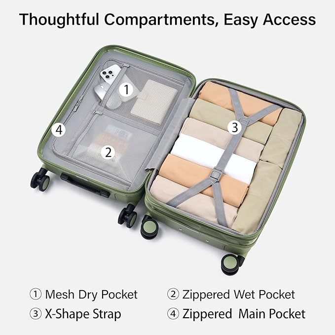 Hanke Expandable 24 Inch Luggage with Spinner Wheels, Hardside Medium Checked luggage, All-PC Hard Shell Suitcase, TSA Lock, Lightweight Checked-Medium (Bamboo Green, 76L)