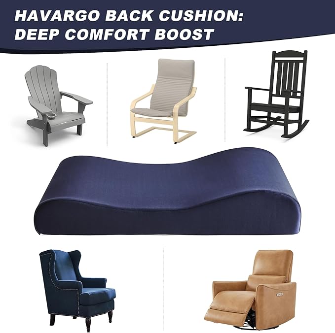 HAVARGO 2-in-1 Neck Pillow Lumbar Support Pillow for Recliner Couch& Glider Chair - High Resilient Foam Ergonomic Back Support for High-Back Rocking Chairs, Glider Rocker Replacement Cushions Navy S