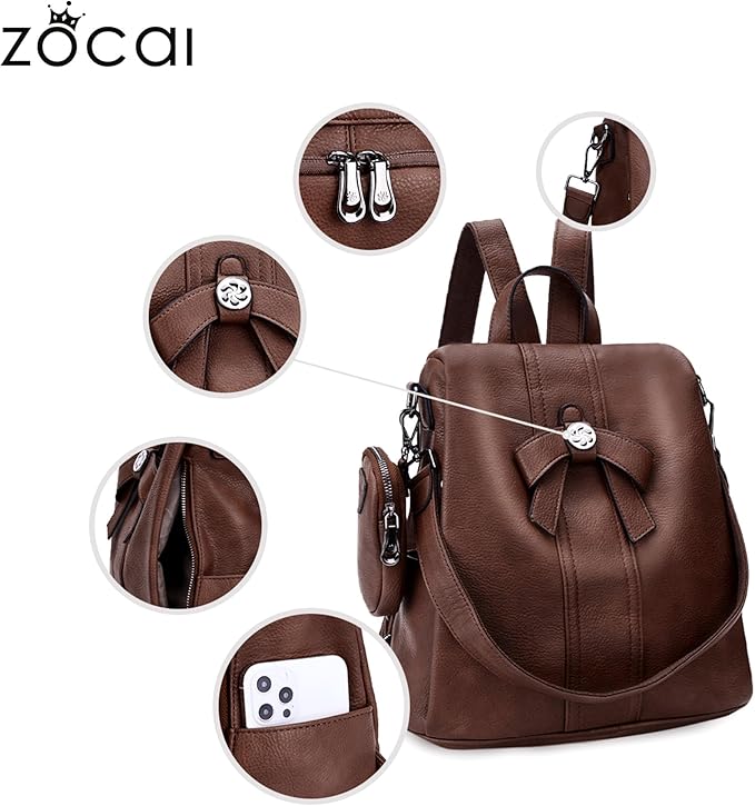 ZOCAI Backpack Purse for Women Fashion Backpack Purses PU Leather Daypacks Anti-Theft Shoulder Bag Satchel Purse