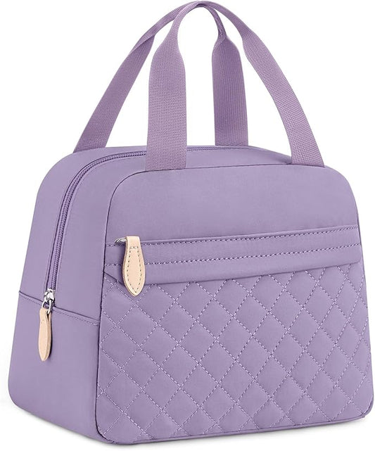 Insulated Lunch Bag for Women, Portable Lightweight Lunch Box for Adults, Reusable Small Lunch Tote Cooler Bags with Front Zipper Pocket for Work School Picnic(Purple)