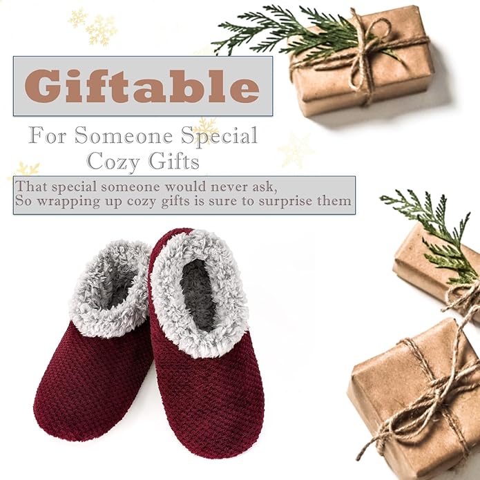 Cozylook Fuzzy Slippers for Women Indoor, Warm Bedroom Slip On Shoes, Winter Fluffy House Socks with Grippers, Cozy Christmas Gifts Unique