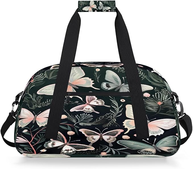 Sports Duffel Bags, Pink Green Butterfly Water-Resistant Gym Duffle Bag for Men Women, Lightweight Weekender Overnight Bag for Fitness, Workout, Travel