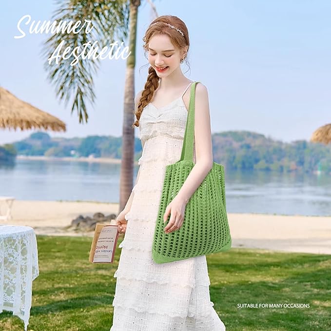 hatisan Crochet Bags for Women - Summer Beach Tote, Aesthetic Hippie Knit Bag