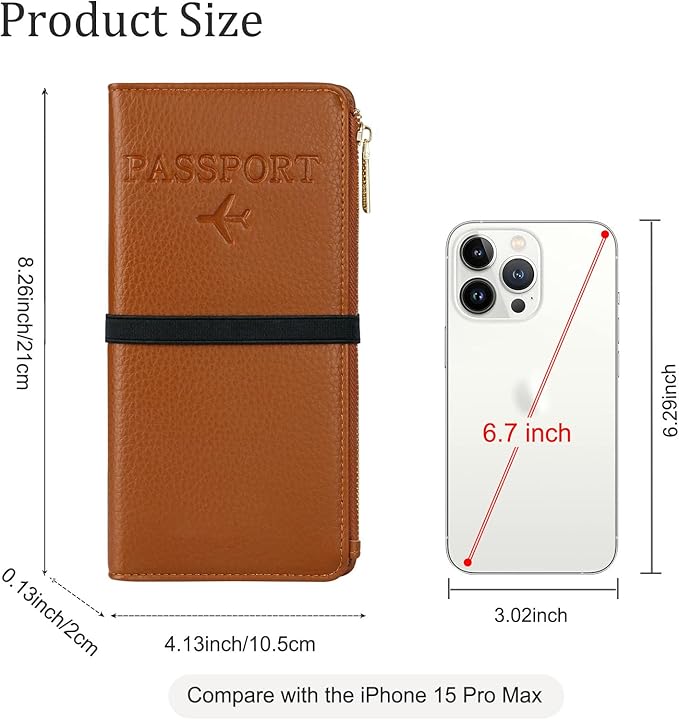TIGARI Travel Wallet, Leather Passport Holder for Travel, Rfid Blocking Passport Wallet For Women, Zipper Pocket Card Slots Purses, Travel Document Organizer Waterproof Travel Accessories(Brown)