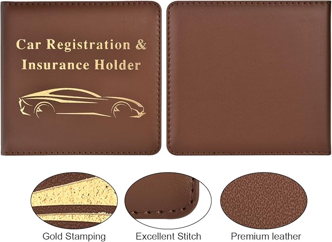 Cacturism Car Registration and Insurance Holder, Vehicle Glove Box Car Organizer Men Women Wallet Accessories Case for Cards, Essential Document, Driver License, Brown