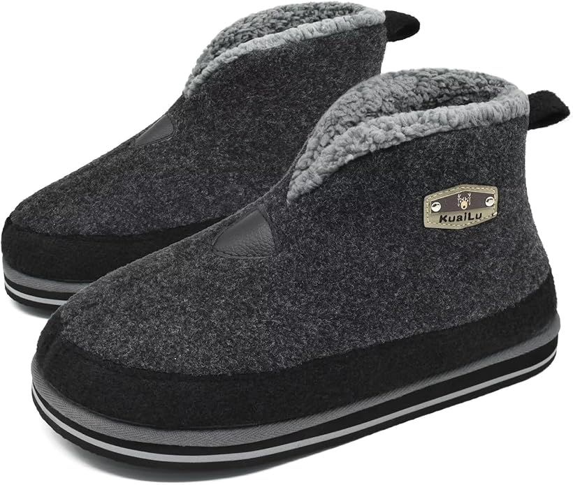 KuaiLu Mens House Slippers Booties Cozy Memory Foam Boots Warm Plush Lining Winter Felt Home Bedroom Slipper Socks Indoor Outdoor Non-Slip Shoes