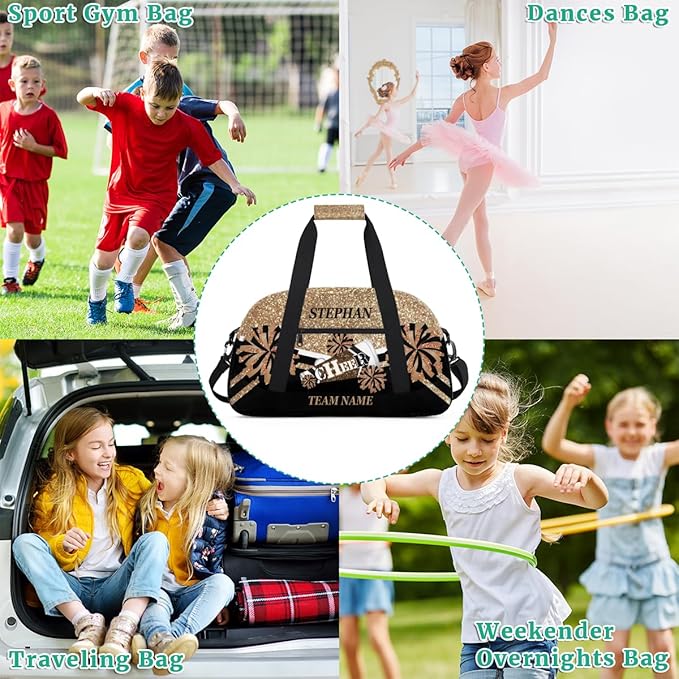 Cheer-Bag for Girls Customized Cheer-Gifts with Name Cheerleading Bag Gym-Duffel-Bag Gold Glitter Print