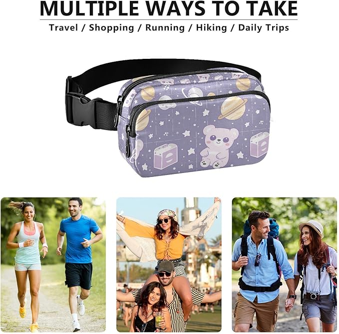 Kawaii Teddy Bear Universe Fanny Pack for Women Men Water Resistant Fashion Waist Packs with Adjustable Strap Belt Bag for Travel Workout Jogging Hiking 21219111