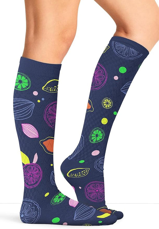 Cherokee Women's 10-15mmHg Compression Socks – Fun Print Knee Highs with Light Support, Soft Feel - PRINTSUPPORT