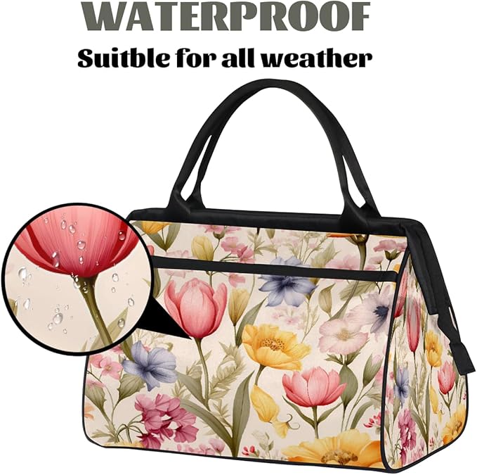 Travel Duffel Bag, Spring Summer Colored Flower Waterproof Sports Gym Duffle Bag, Large Capacity Weekender Carry On Overnight Bags for Women Men