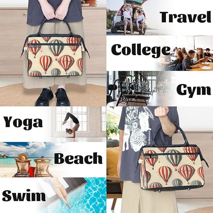 Retro Hot Air Balloon Overnight Weekender Bag for Women Men Travel Duffel Bags Waterproof Luggage Carry on Sports Yoga Gym Bag