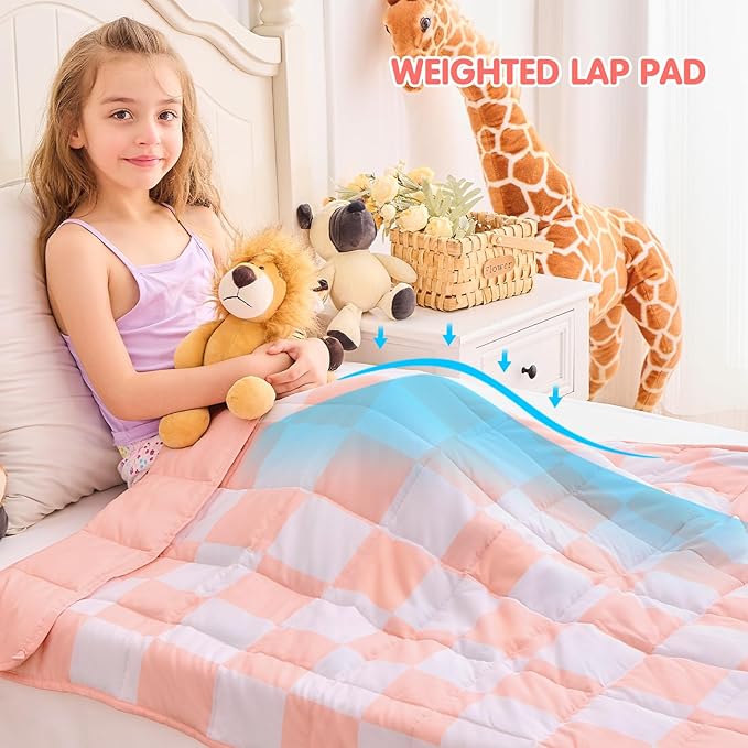 yescool Pink Checkered Weighted Blanket 5 Pounds Plaid Weighted Throw Blanket, Heavy Blanket for Sleeping, Tartan Bed Throw Blanket Gifts for 40-60lbs, 36"x48"