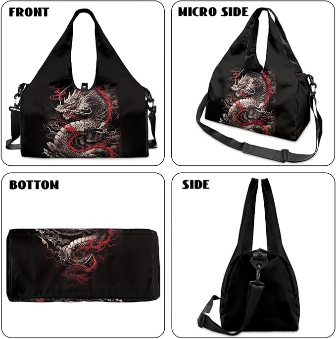 Dragon Gym Bag Sports Duffel Bag for Men Large Capacity Gym Bag with Shoe Compartment and Yoga Mats Holder Waterproof Workout Bag with Shoulder Strap for Sports Travel Weekender