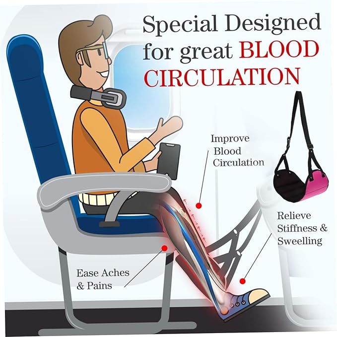 Airplane Footrest Hammock Portable Foot Rest for Air Travel Train Bus Comfortable Foot Support for Trips Accessory Rose Red