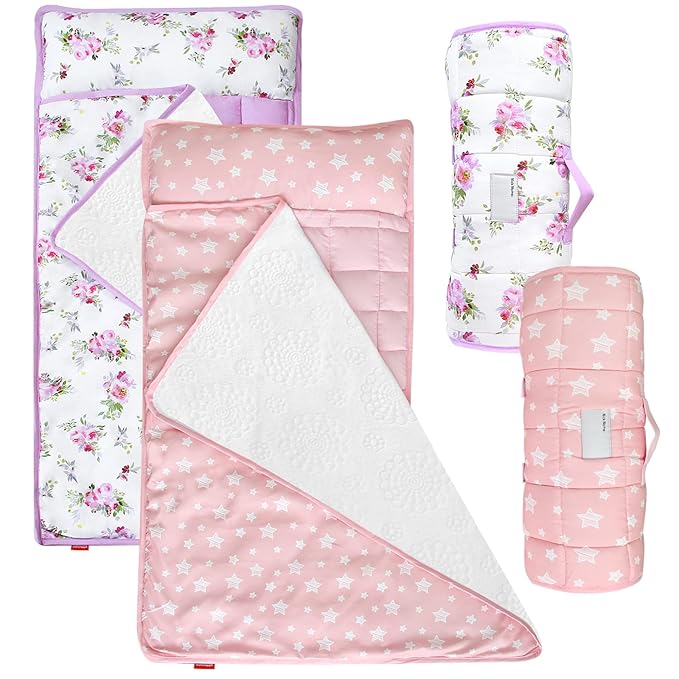 Moonsea Nap Mat for Toddlers Elephant with Pillow Blanket, Lightweight Perfect for Toddler Preschool, Daycare, Travel Sleeping Bag Boys Girls, 21" x 50" Fit on a Standard Cot