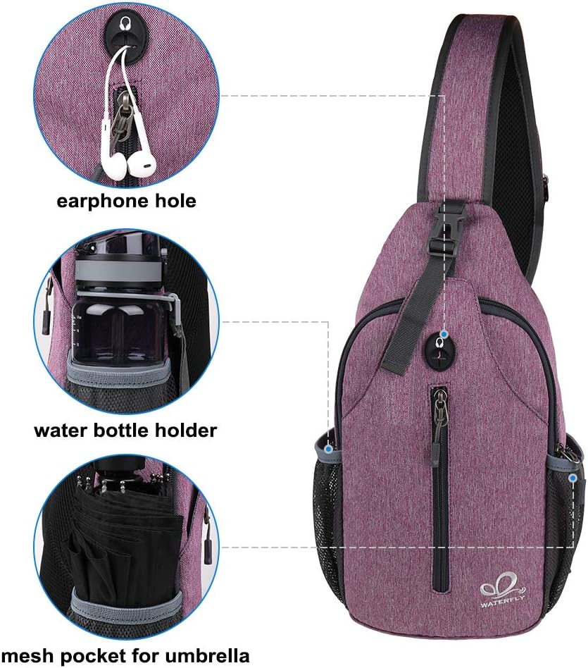 WATERFLY Crossbody Sling Backpack Sling Bag Travel Hiking Chest Bag Daypack