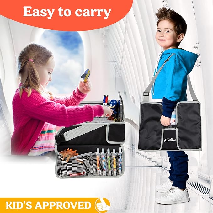 PILLANI Kids Travel Tray for Car - Car Seat Tray with Activity Sheets & Pens, Road Trip Essentials for Car & Airplane, Must Have Toddler Travel Lap Desk Accessories - Road Trip Activities for Kids