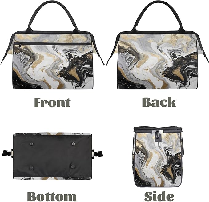 White Golden Black Marble Print Travel Duffel Bag, Waterproof Sports Gym Duffle Bag, Large Capacity Weekender Carry On Overnight Bags for Women Men